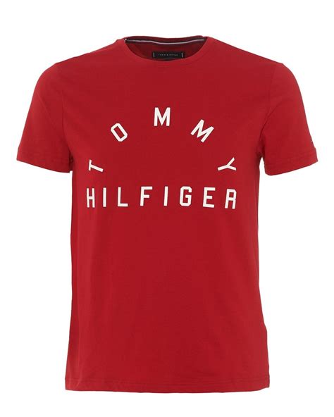 tommy hilfiger mens arch logo t shirt haute red tee