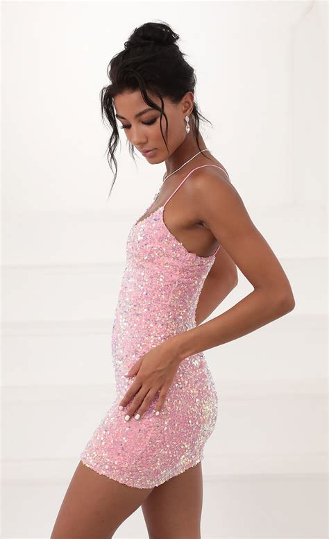 Iridescent Sequin Bodycon Dress In Pink Lucy In The Sky