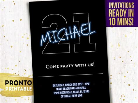 21st Birthday Invitations Guy 21st Birthday Invitations For Etsy