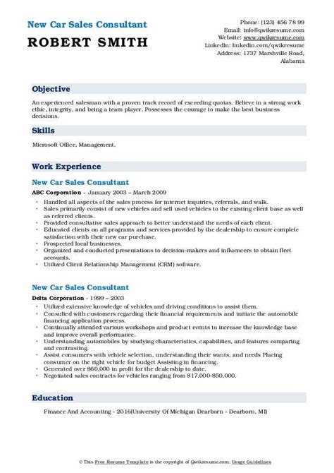 This template can be used for your own personal use i.e. New Car Sales Consultant Resume Samples | QwikResume
