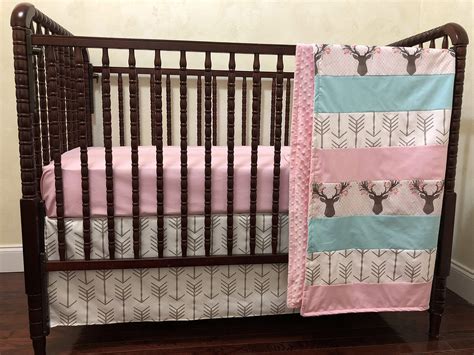 Nursery Bedding, Woodland Crib Bedding Set - Deer Crib Bedding, Pink and Aqua Girl Crib Bedding ...