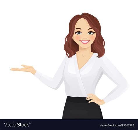 Elegant Business Woman In Black Dress Showing Isolated Vector