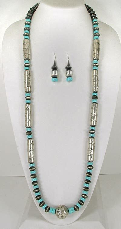 Sophia Becenti Navajo Sterling Silver Barrel Bead And Turquoise Bead