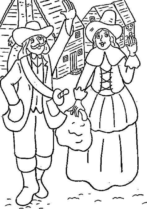 Kids Printable Pilgrim Coloring Pages for Thanksgiving