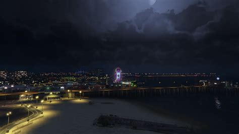 Grand Theft Auto V, Grand Theft Auto Online, night, storm, beach, city