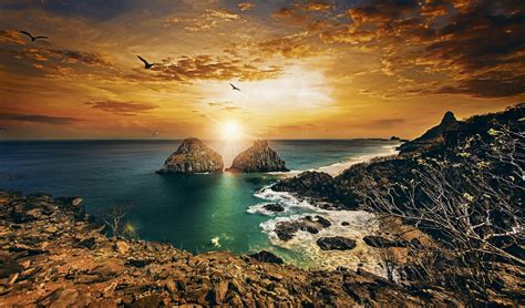Download Horizon Cloud Sunset Brazil Sea Ocean Nature Coastline Hd