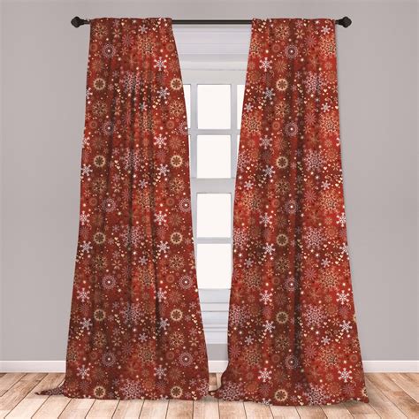 Christmas Curtains 2 Panels Set Ornate Snowflakes With Floral Swirls