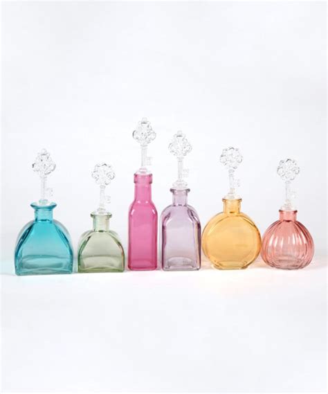 Glass Decorative Bottle Set Of Six By Wilco Colored Glass Bottles Bottles And Jars Perfume