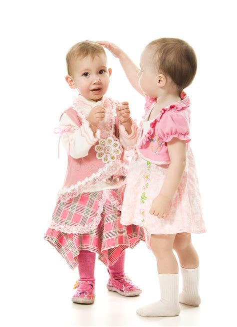 Two Beautiful Baby In The Pink Dress Stock Image Image Of Female