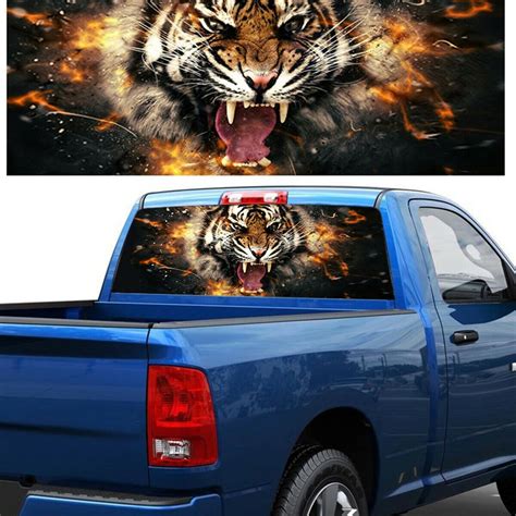 Flame Tiger Graphics Car Truck Pickup Rear Window Perforated Sticker