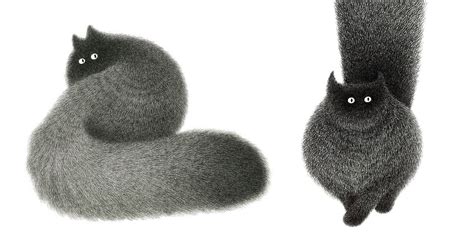 Fluffy Black Cat Ink Drawings Express The Personalities Of
