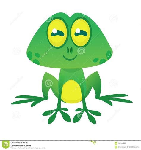 Funny Green Frog Character In Cartoon Style Vector