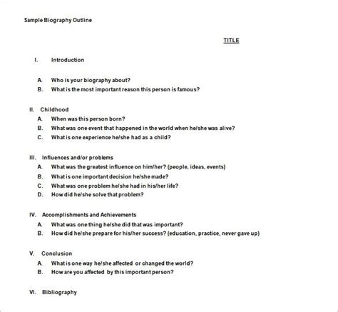 This persuasive speech outline will help you create your next persuasive speech more easily. 9+ Biography Outline Templates - PDF, DOC | Essay outline ...