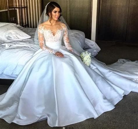 Satin will help you to make softer a wedding dress. 2 Pieces Newest Style Long Sleeve Side Slit Ivory Satin ...