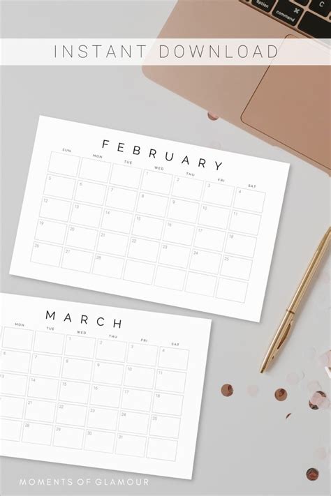 Simple 2023 Calendar Minimalist Calendar 2023 Printable Digital Monthly