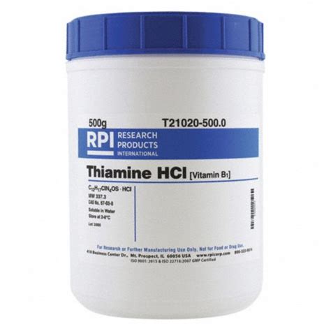 Thiamine, also known as thiamin or vitamin b 1, is a vitamin found in food and manufactured as a dietary supplement and medication. RPI Thiamine HCl (Vitamin B1), Powder, 500 g, 1 EA ...