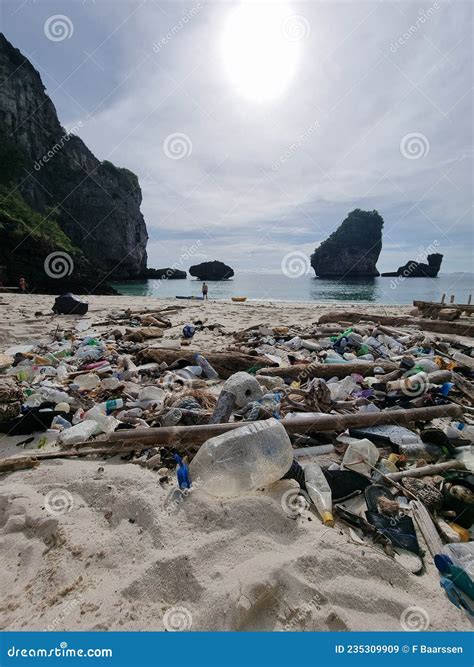 Kho Phi Phi Thailand Beaches Full Of Plastic Bottle And Garbage In