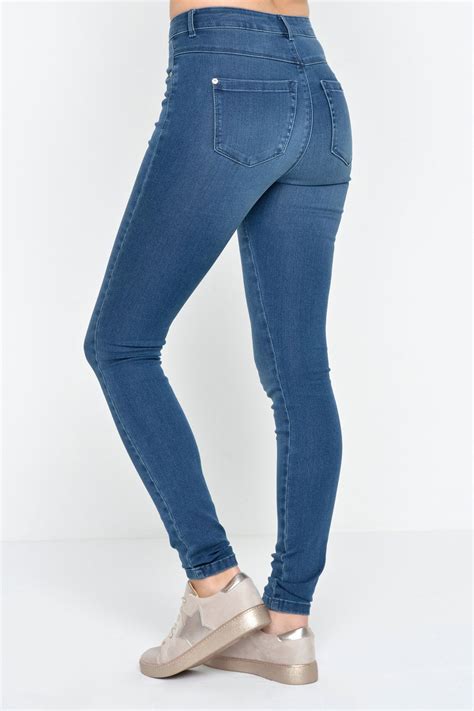 Only Royal Short Length High Waisted Skinny Jeans In Medium Blue