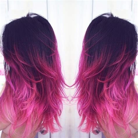 Black To Pink Ombre Hair Mermaid Colorful Indian Remy Clip In Hair Extensions Tc1044 Pink