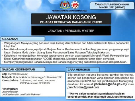 Kerja kosong sipitang, kerja kosong singapura, kerja kosong sime darby kerja kosong kedai gitar sandakan, kerja kosong kedai gitar kl, kerja kosong kedai gitar kajang, kerja kosong perodua myvi second hand kuching. Iklan Jawatan Pejabat Kesihatan Bahagian Kuching • Portal ...