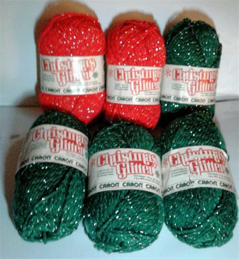 6 Skeins Of Caron Christmas Glitter Festive Yarn 4 Green 2 Red