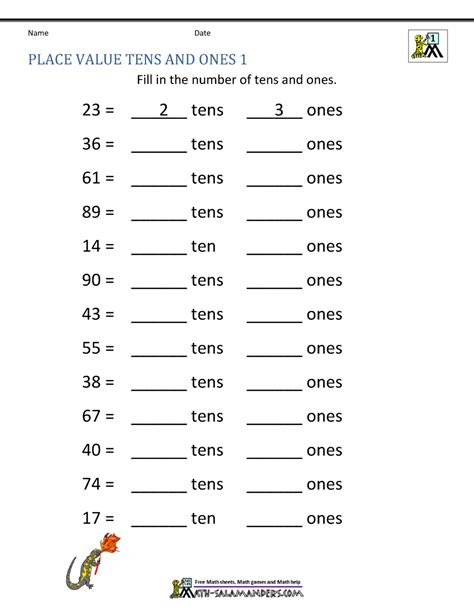 Math Place Value Worksheets 2 Digit Numbers