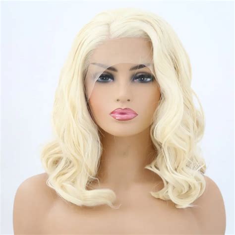 Rongduoyi Blonde Bob Wavy Synthetic Lace Front Wigs Bob Wave Wig