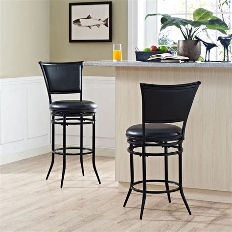 Black bonded leather and black wood finish swivel bar stool. Rachel Swivel Bar Stool in Black with Black Cushion ...