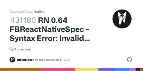 RN 0 64 FBReactNativeSpec Syntax Error Invalid Regular Expression