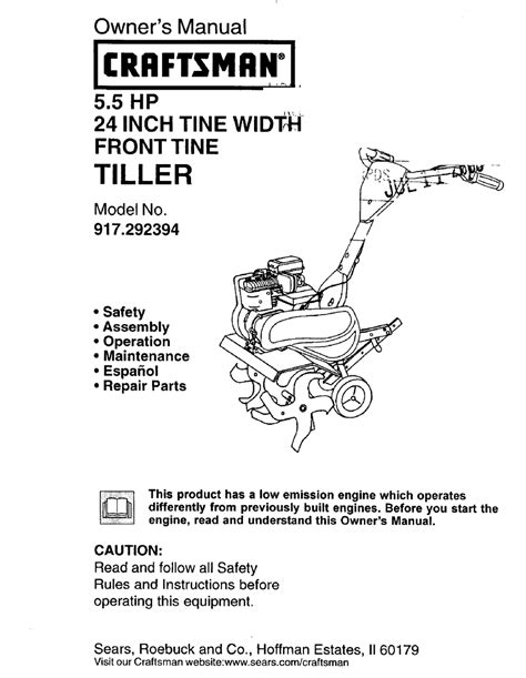 Craftsman Tiller 917292394 Owners Manual Pdf Download Manualslib