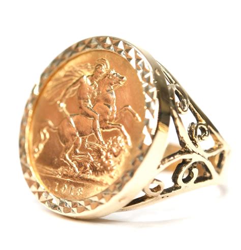 Superb Antique 22ct Gold George V Half Sovereign Ring Dated 1913