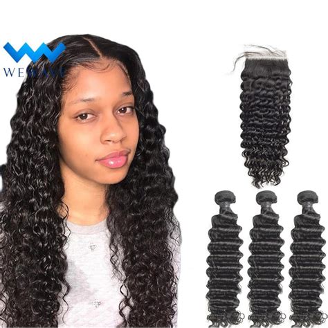 Wet And Wavy Bundles With Closure 30 Inch Deep Wave Human Hair Etsy
