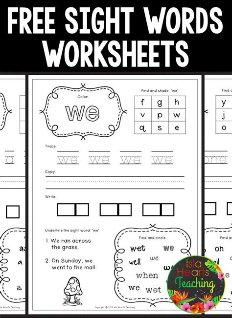 Sight Words Kindergarten Worksheets Printable