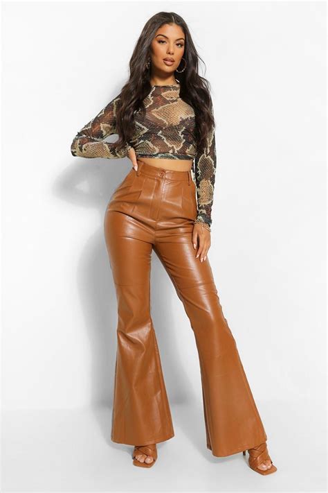 high waist faux leather flare ropa ropa casual moda