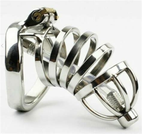 stainless steel male cuckold penis chastity cage sleeve catheter next day deliv ebay