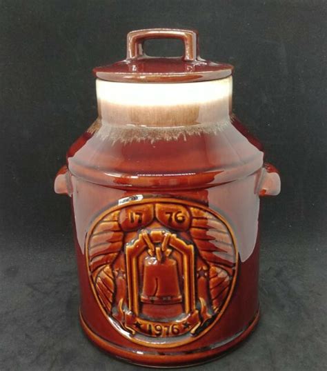Vintage Mccoy Pottery Bicentennial 76 Brown Drip Milk Jug Cookie Jar