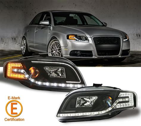 R8 Style Drl Black Projector Headlights Wled Turn Signal Lamps For