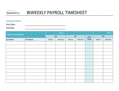 Excel Biweekly Payroll Timesheet For Multiple Employees