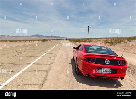 Red Ford Mustang On The Route 66 Ludlow Usa Stock Photo Alamy