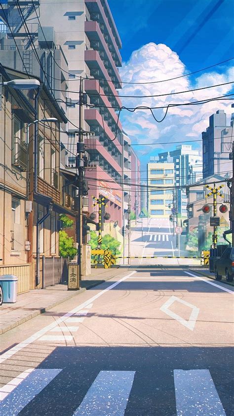 Anime Street Scenic Buildings Bicycle Cars Anime Scenery Hd Phone