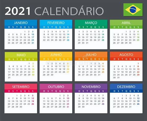 Ilustração Do Vetor Brasileiro De Calendário 2021 Versão Brasileira
