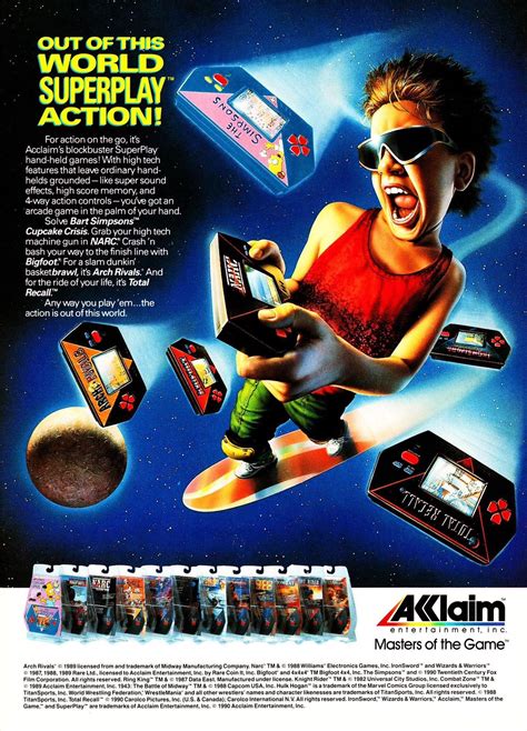 1990 Print Ad For Acclaims Handheld Games Including Narc Arch Rivals