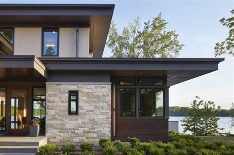 Modern Home With Exterior Stone Siding Material Wood Siding Material