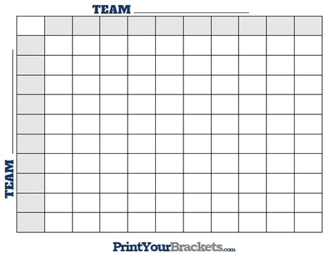 Printable Super Bowl Squares - 100 Square Grid Office Pool