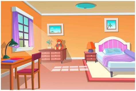 Graphic Of Cartoon Bedroom Premium Vector