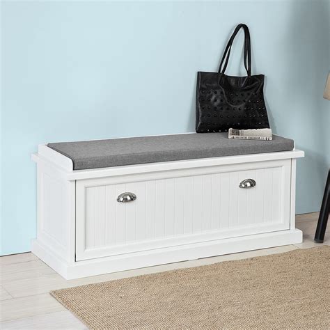 Haotian Whitewhite Storage Bench With Removable Seat Cushion Bench