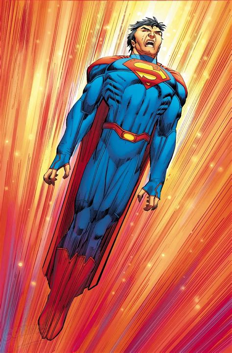 Superman Flying Through The Air With His Cape Open And Glowing Red