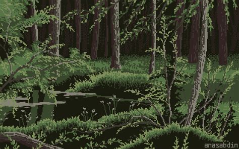 Forest Pond 7 Colors Study Me Pixel Art 2019 Pixel Art Landscape