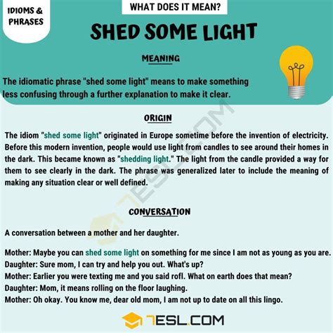 Shed Some Light Meaning How To Use This Useful Idiom Correctly 7esl