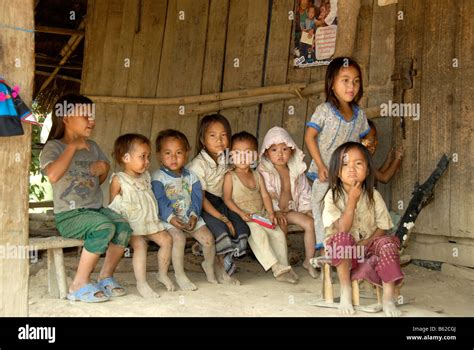 Children living in poverty, Hmong People village, near Luang Prabang ...